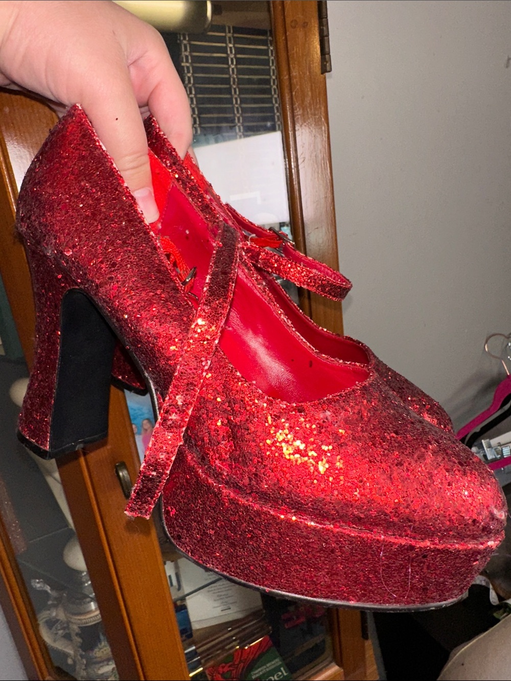 Funtasma Red Glitter Mary Jane Platform Heels
